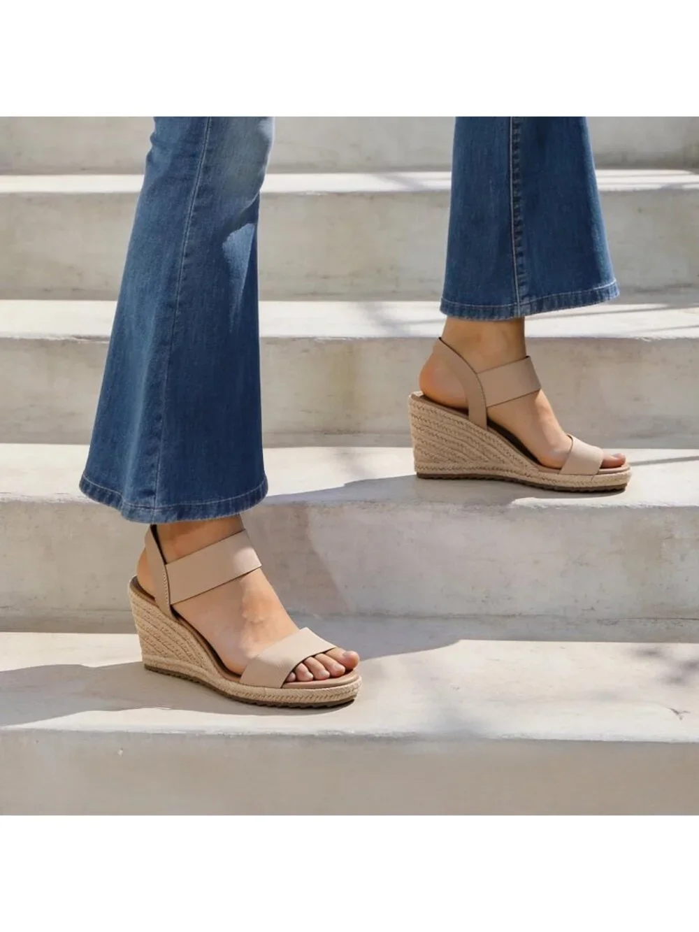 Dream Pairs Women's Nude Open Toe Elastic Ankle Strap Wedge Platform Sandals